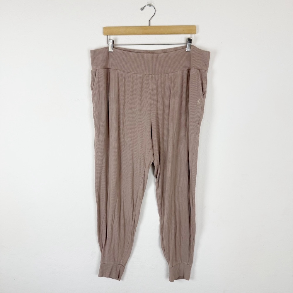 COZY EARTH Bamboo Rib Knit Jogger Pants Beige Suede - Picture 4 of 12